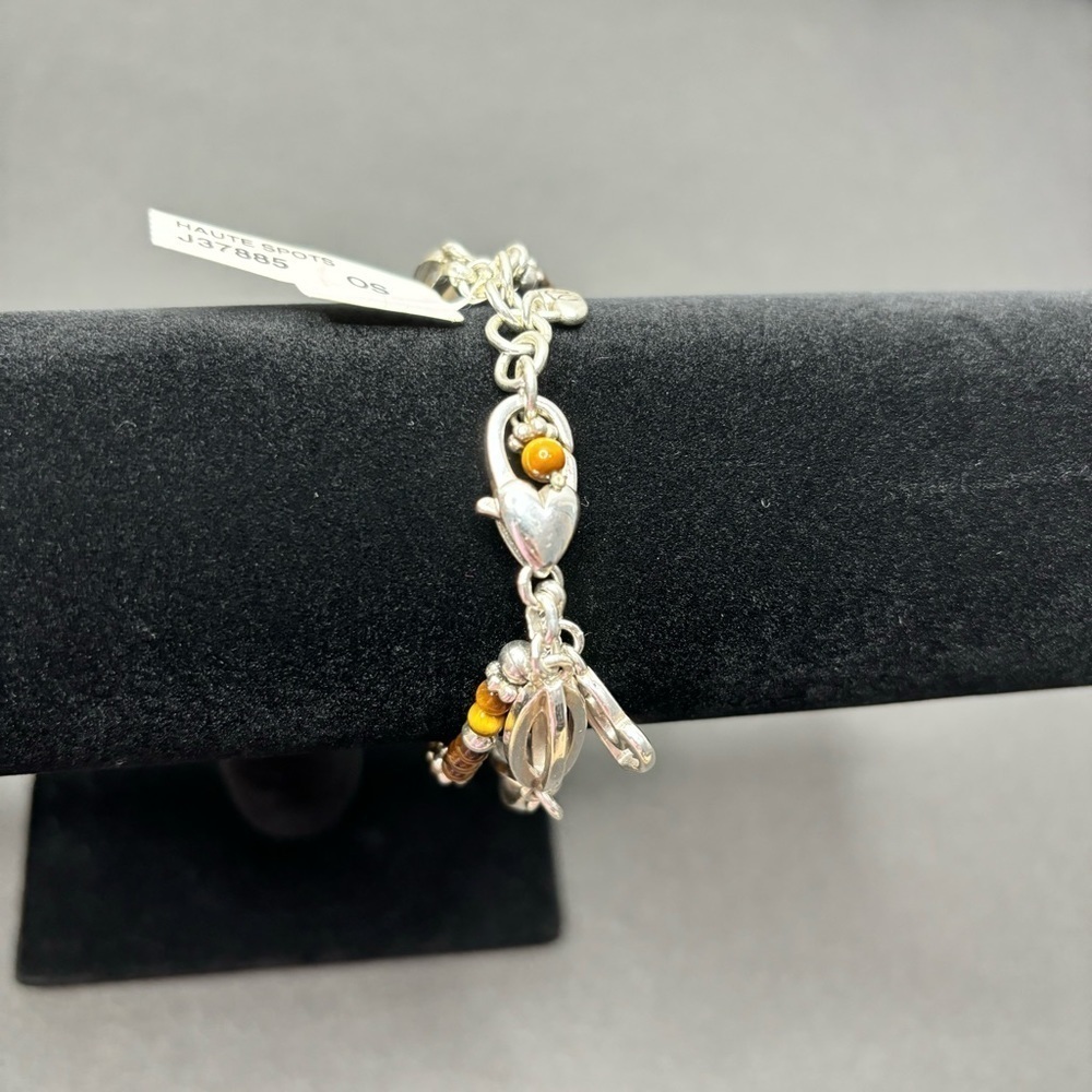 BRIGHTON Haute Spots Silver Brown Beaded Layered Bracelet